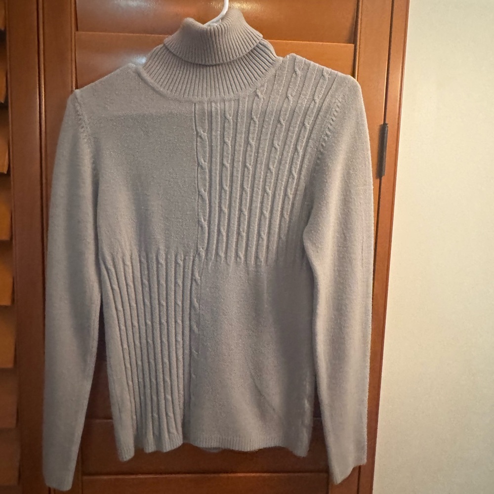 Gray Ribbed Knit Cowl Turtleneck Sweater
